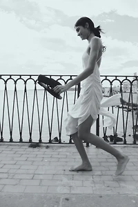 Draped Linen-Blend Dress