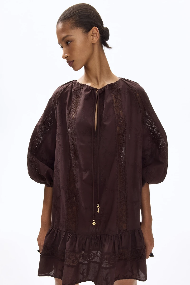 Lace-inset tunic dress