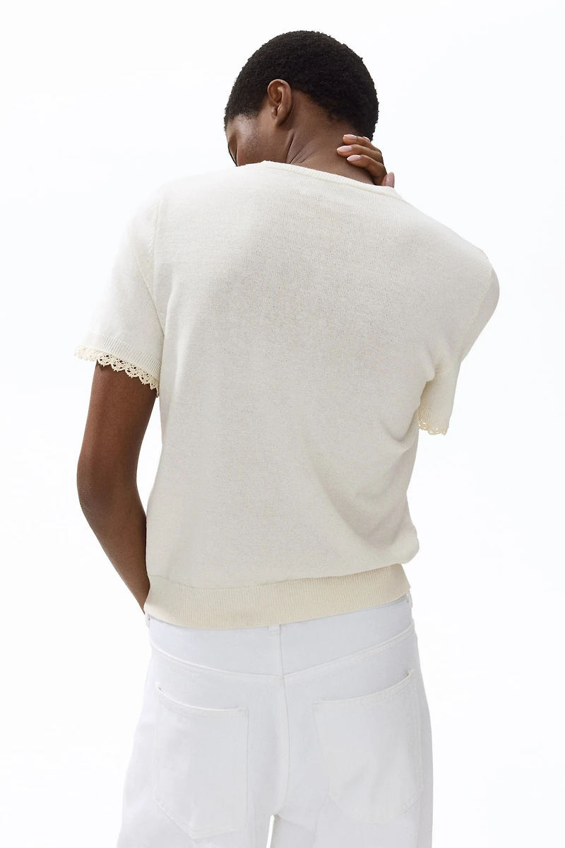Lace-Trimmed Fine-Knit Top