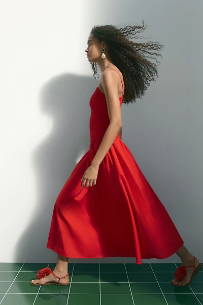 Smocked Dress with Flared Skirt