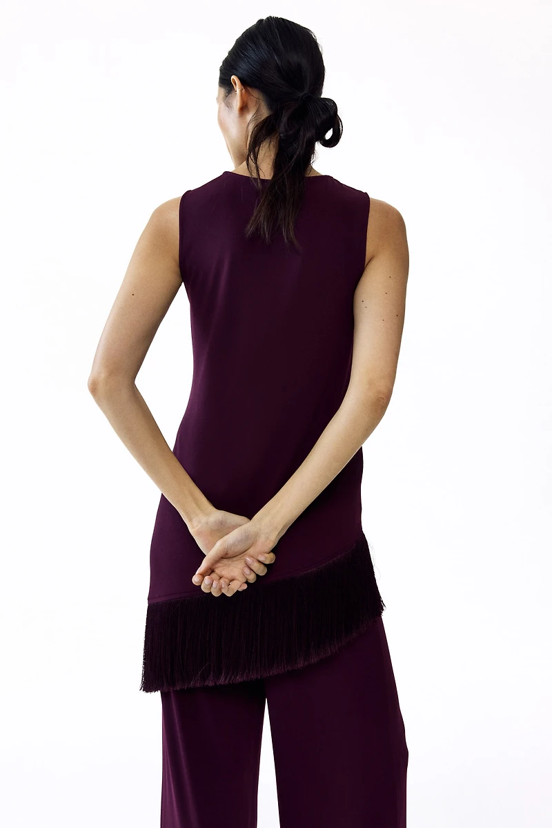 MAMA Asymmetric Fringe-Trimmed Top