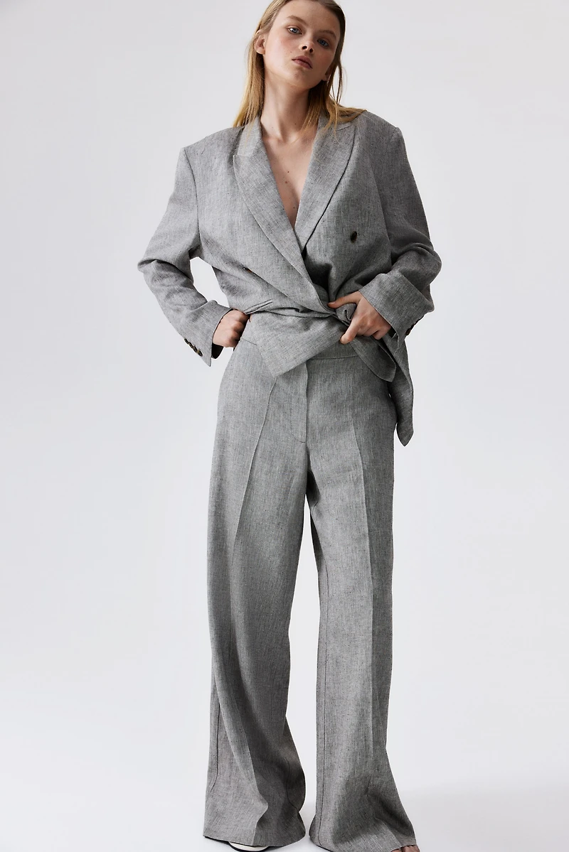 Wide-Leg Linen-Blend Pants