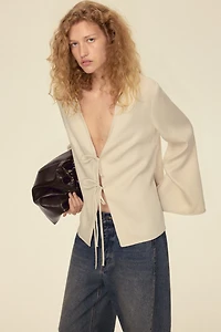 Linen-Blend Tie-Front Jacket
