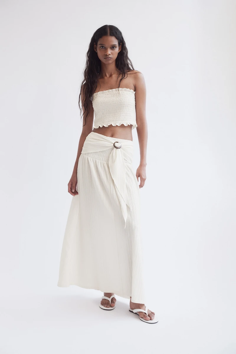 Crinkled Tie-Belt Skirt