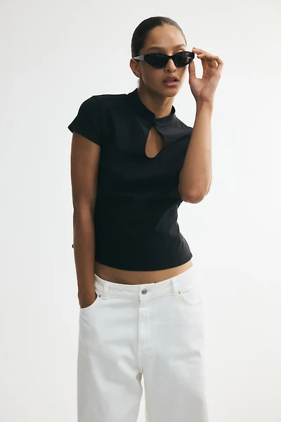 Viscose-Blend Top with Keyhole Detail