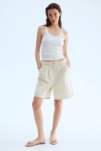 Pleated Denim Shorts