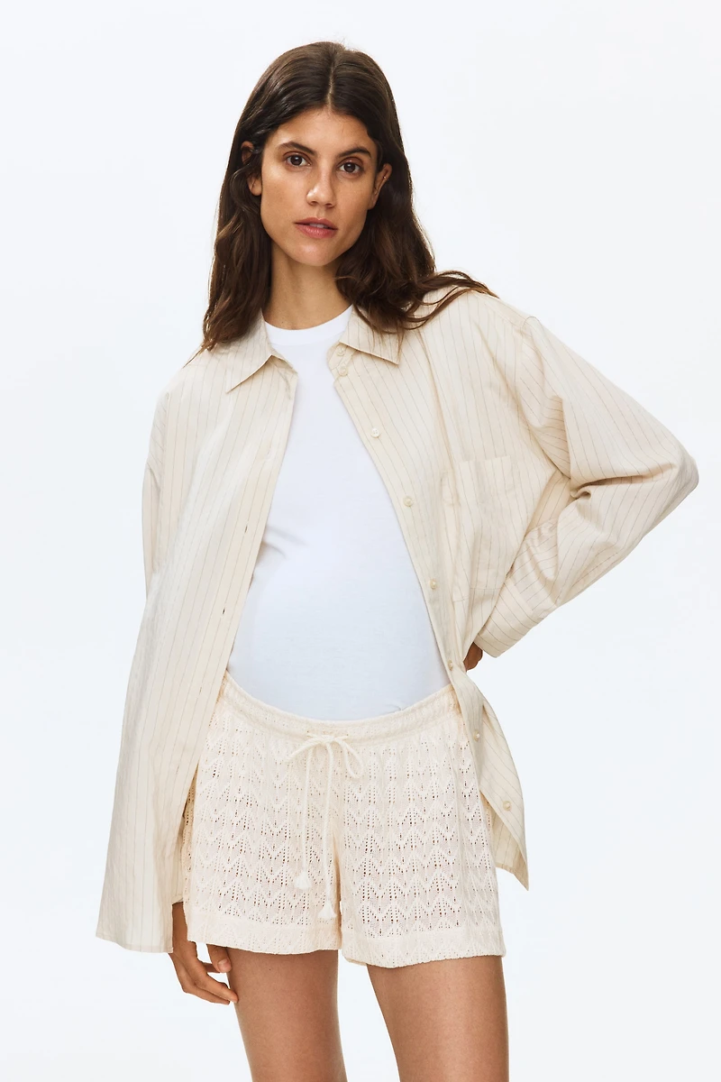 MAMA Pointelle-Knit Drawstring Shorts