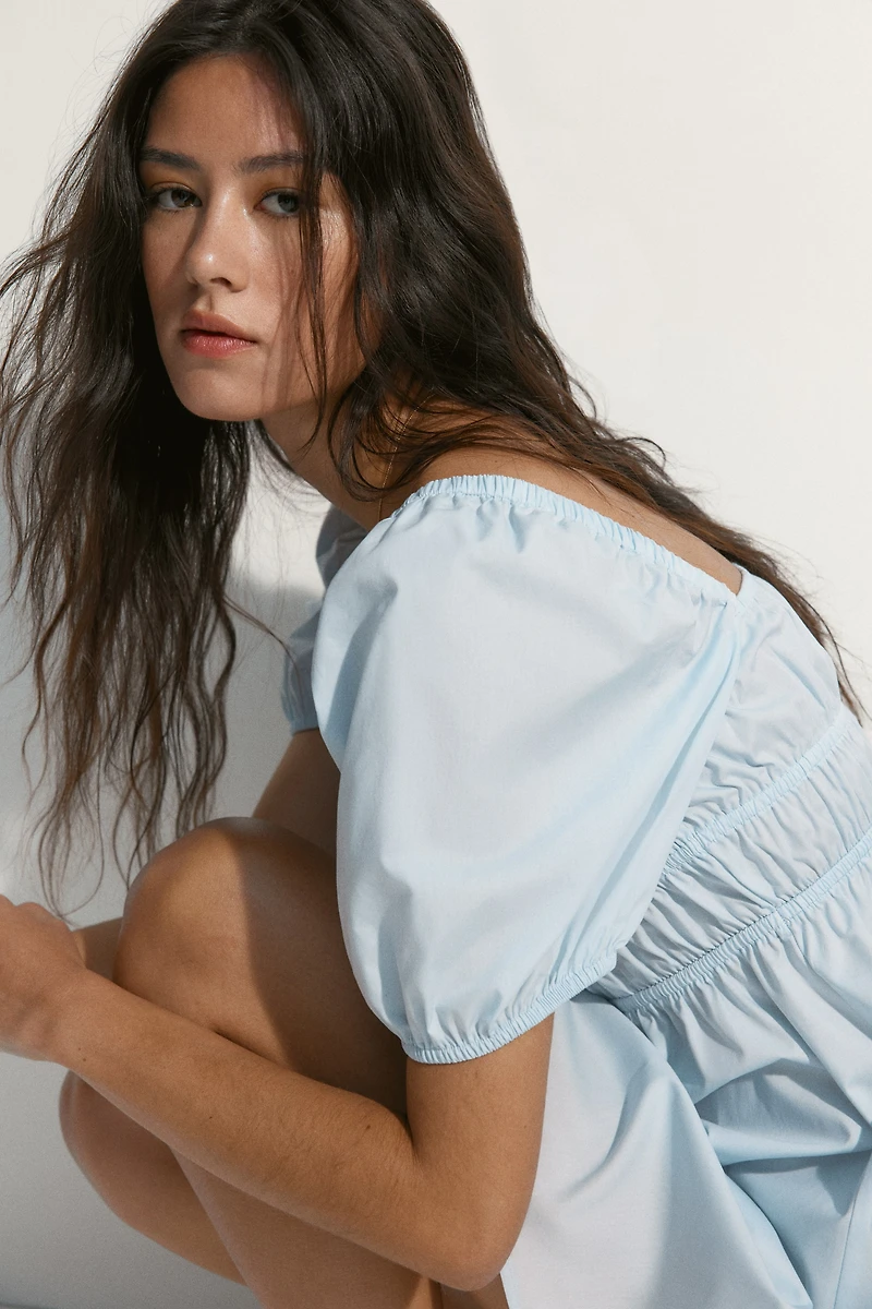 Robe en popeline avec manches bouffantes