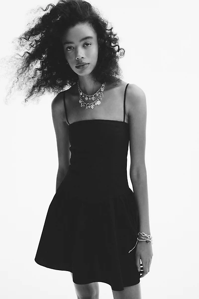 Cotton Strappy Dress with Flared Skirt