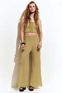 Glittery Smocked-Waist Pants
