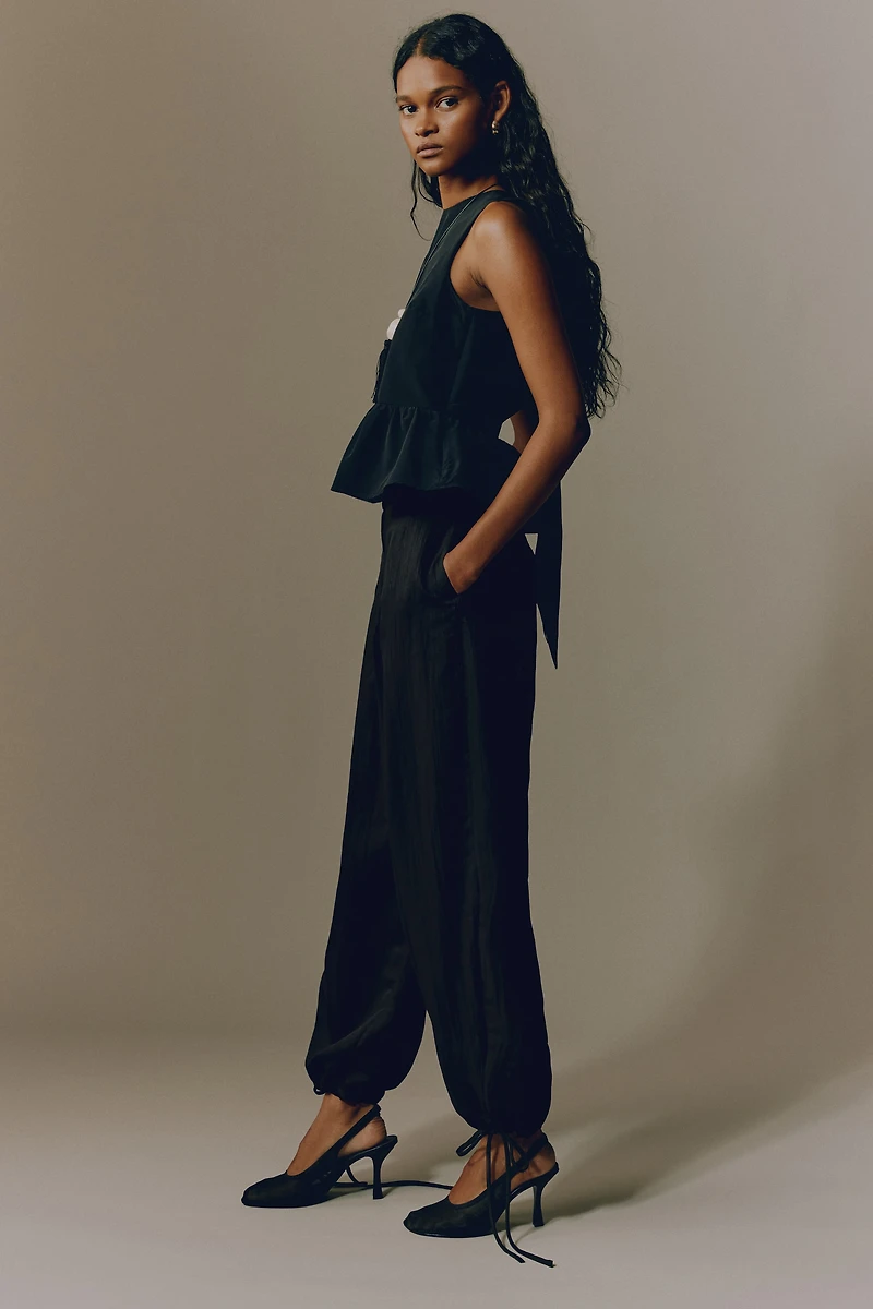 Crinkled Barrel-Leg Pants