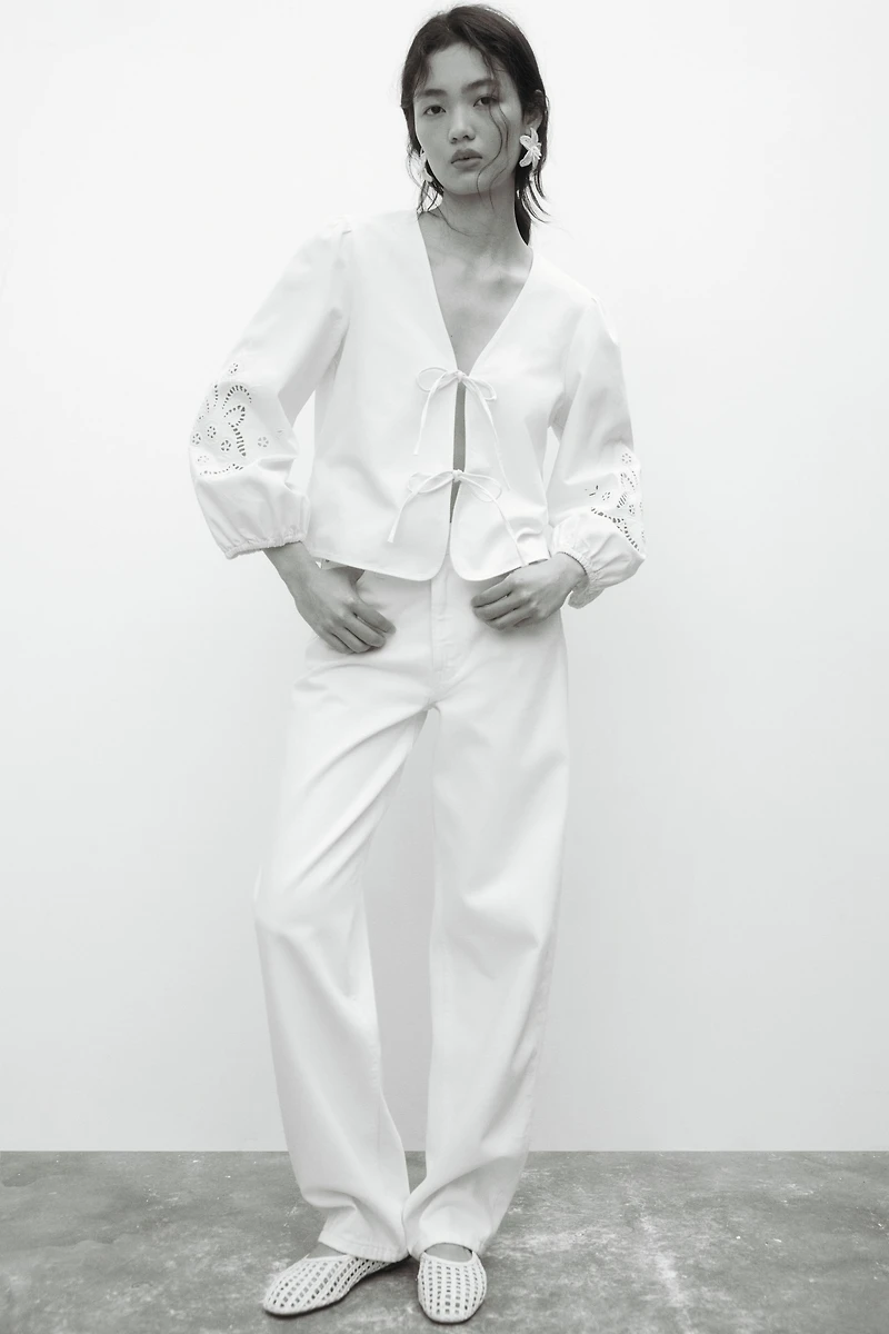 Tie-detail broderie anglaise jacket