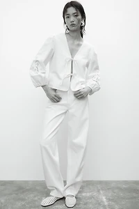 Tie-detail broderie anglaise jacket