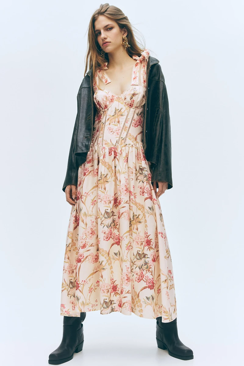 Linen-Blend Dress with Tie Shoulder Straps