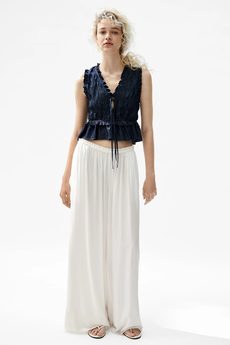 Smocked Denim Top
