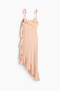 Flounced Dress with Tie Shoulder Straps