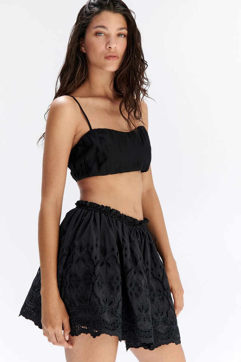 Eyelet-Embroidered Drawstring Skirt