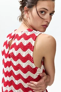 Crochet-Look Jacquard Jersey Top