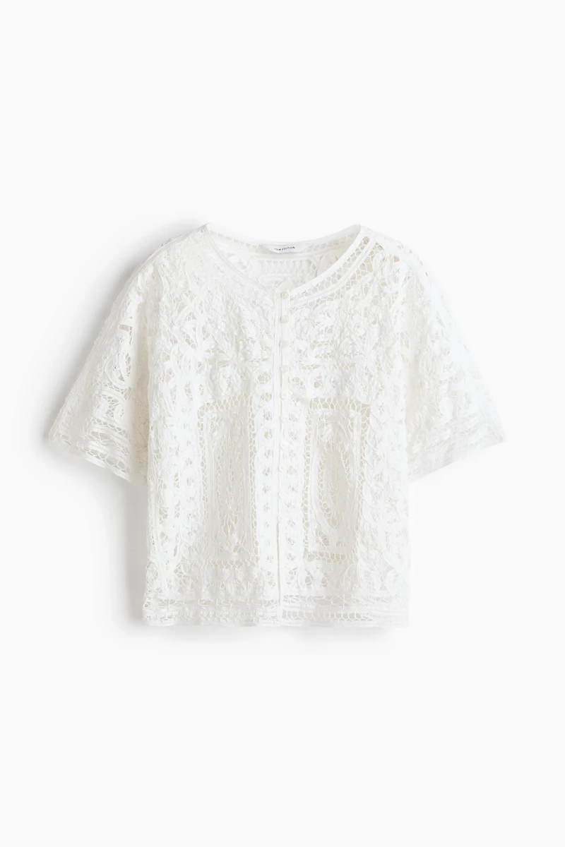 Oversized Crochet-Look Blouse