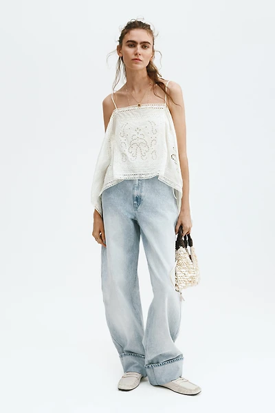 Strappy Top with Eyelet Embroidery