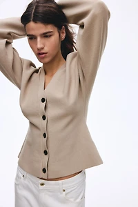 Silk-Blend Peplum Cardigan