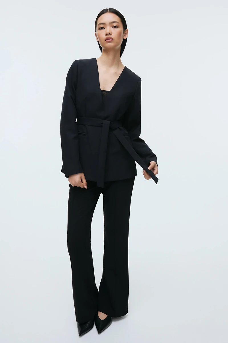 Scarf-Detail Collarless Jacket