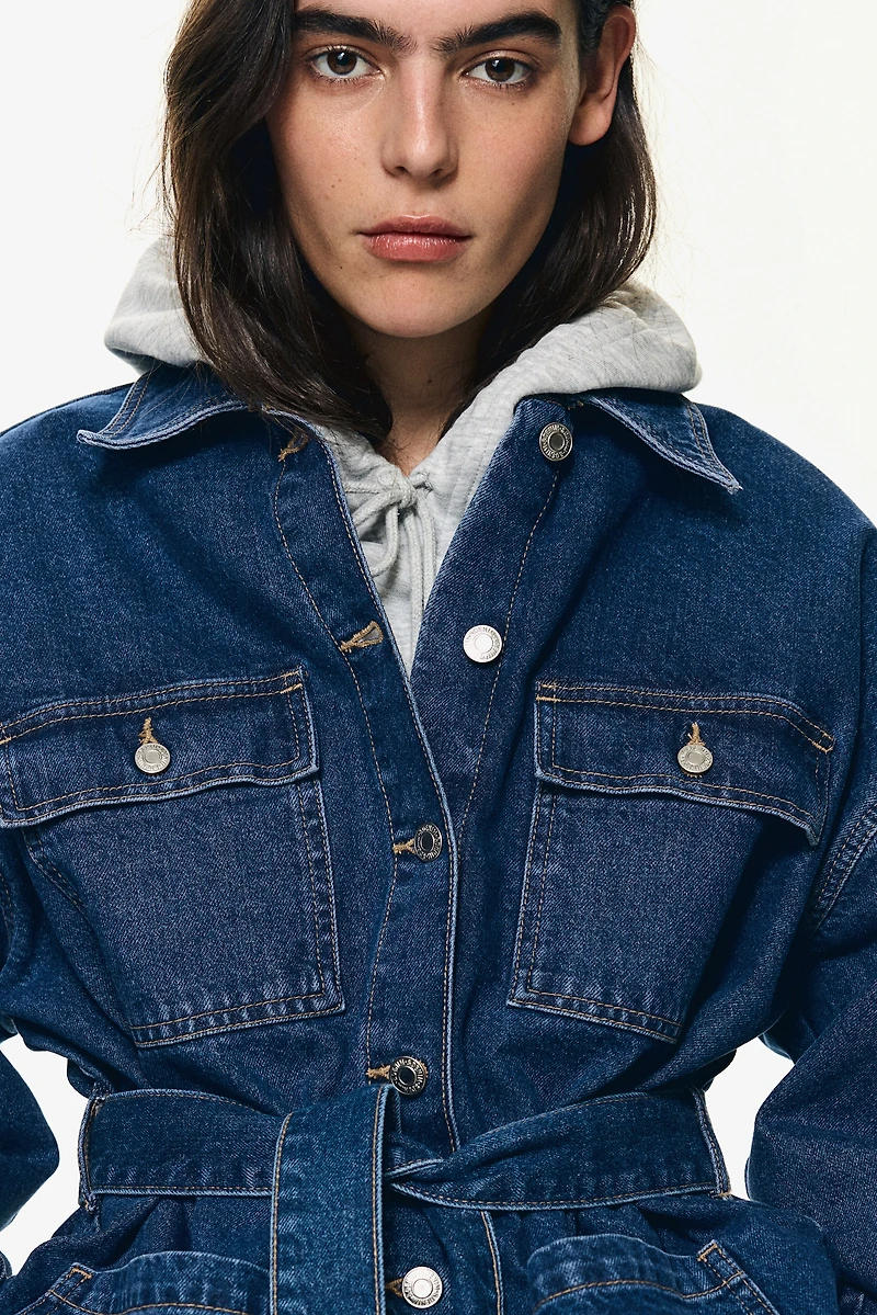 Tie-Belt Denim Jacket
