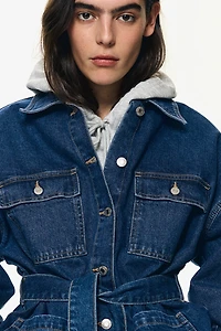 Tie-Belt Denim Jacket