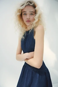 Denim Dress with Flared Skirt