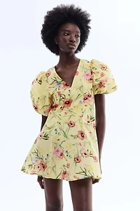 Balloon-Sleeved Cotton Dress