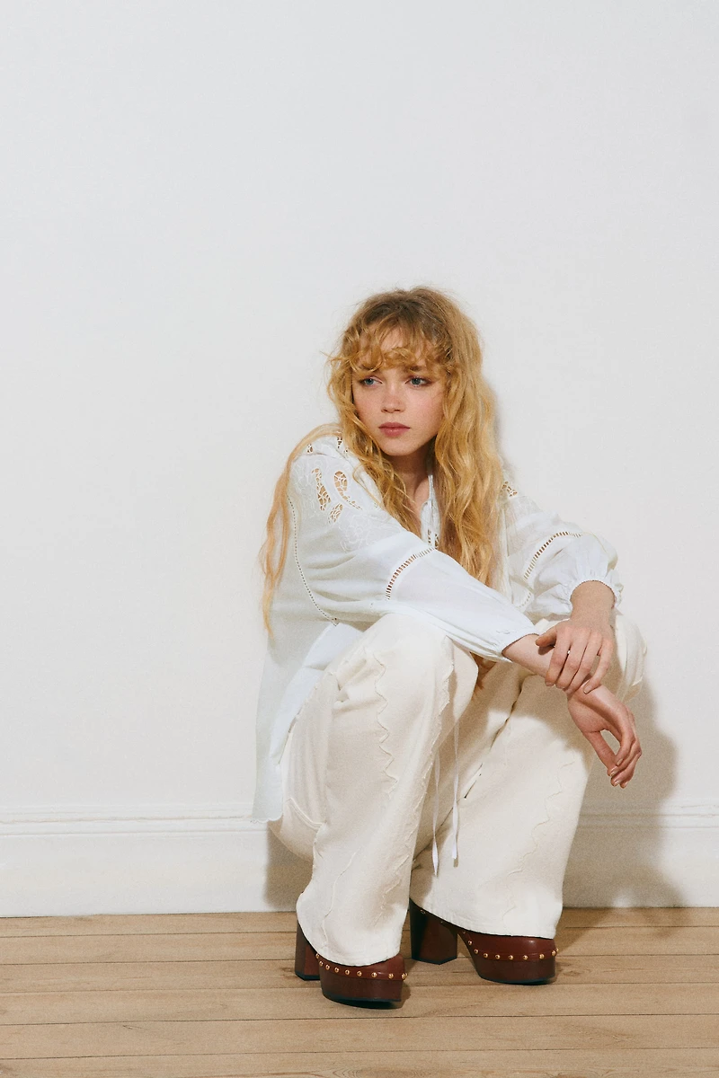 Eyelet-Embroidered Cotton Blouse