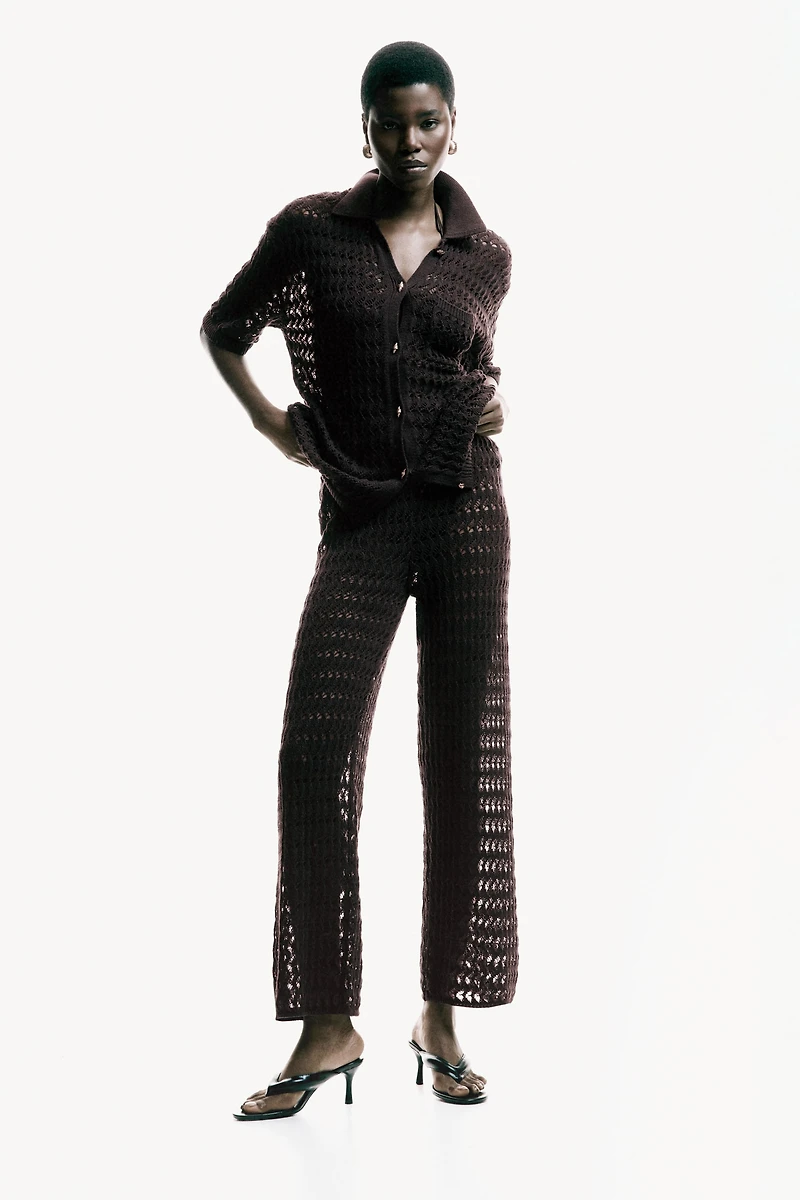 Crochet-Look Cotton Cardigan