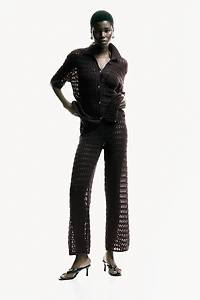 Crochet-Look Cotton Cardigan