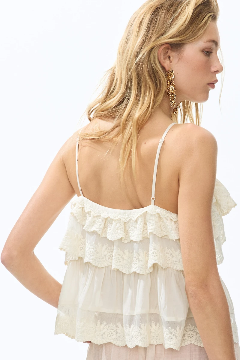 Flounced Top with Embroidery