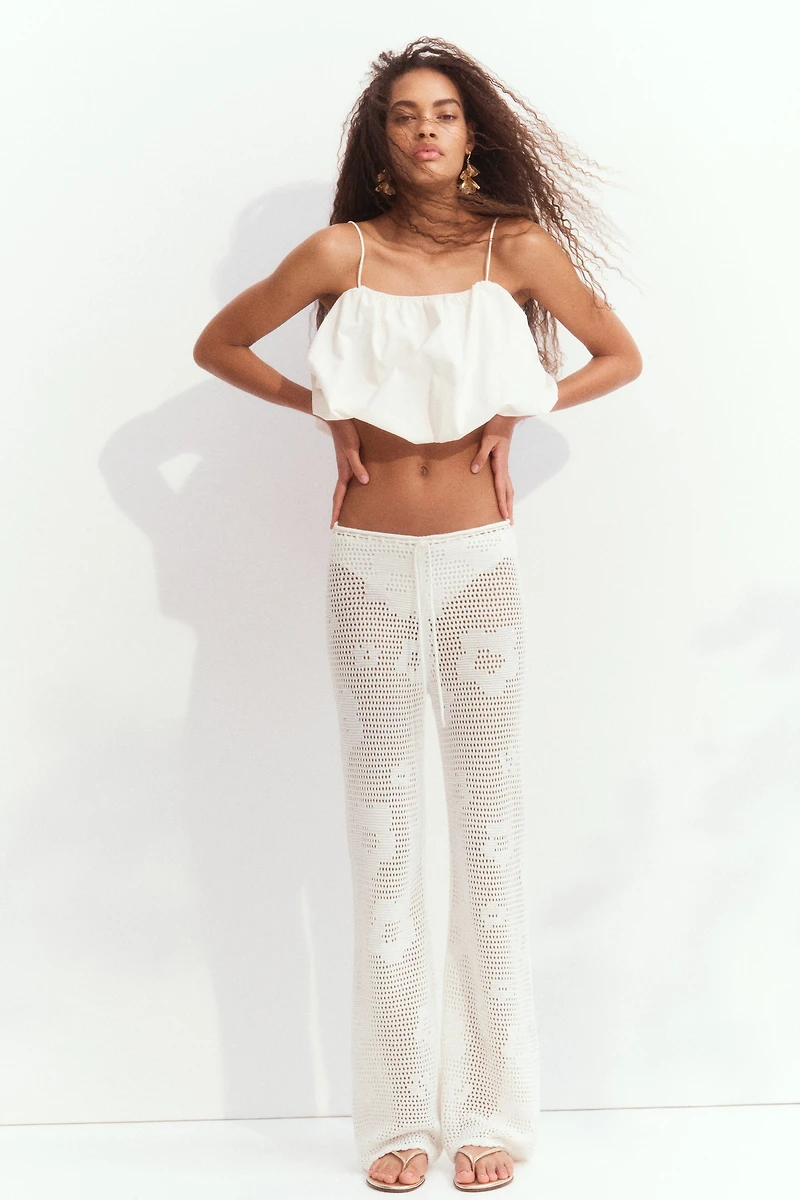 Pointelle-Knit Drawstring Pants