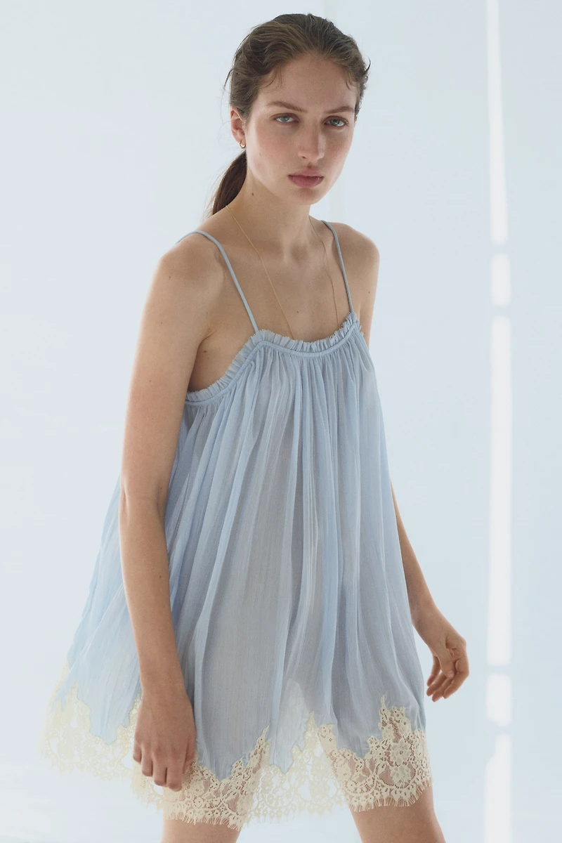 Lace-Trimmed Chiffon Strappy Dress