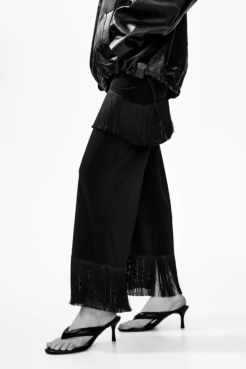 Fringe-Trimmed Jersey Pants