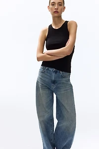 Ribbed Lace-Inset Tank Top