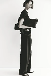 Creased Barrel-Leg Pants