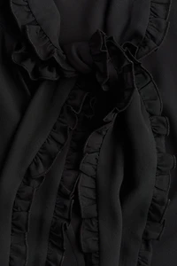 Ruffle-Trimmed Tie-Neck Blouse