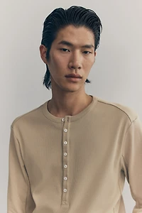 Ribbed Cotton Henley Shirt