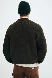 Loose-Fit Rib-Knit Cardigan