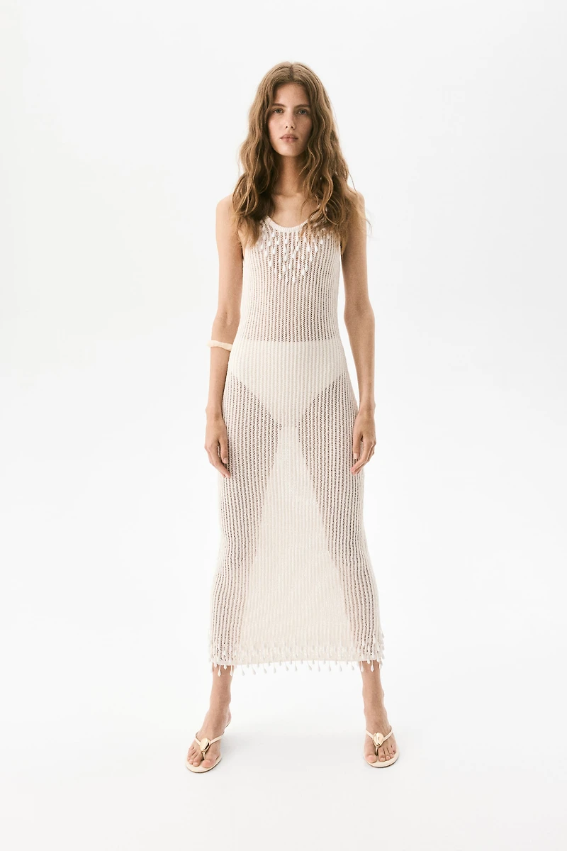 Bead-Embellished Knit Dress