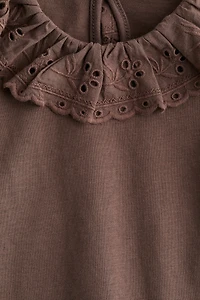 Top with Eyelet-Embroidered Collar