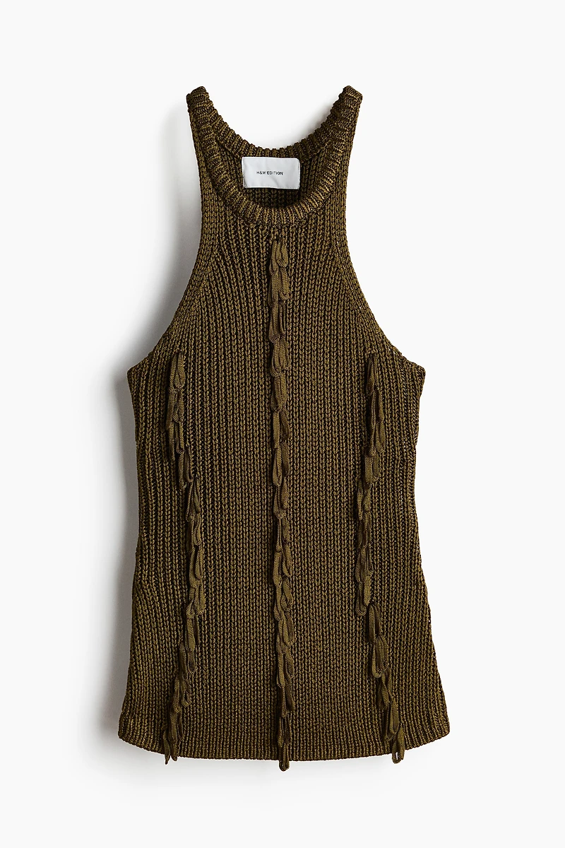 Fringed Rib-Knit Top
