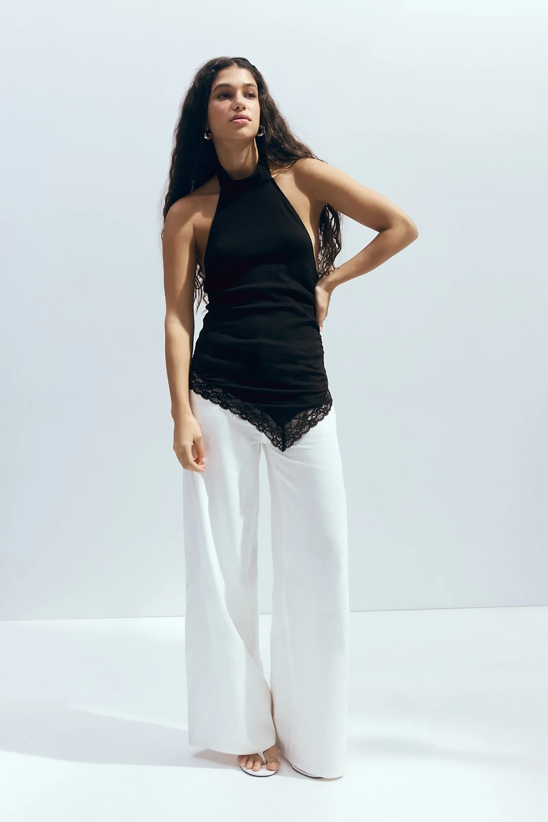 Lace-Trimmed Halterneck Top