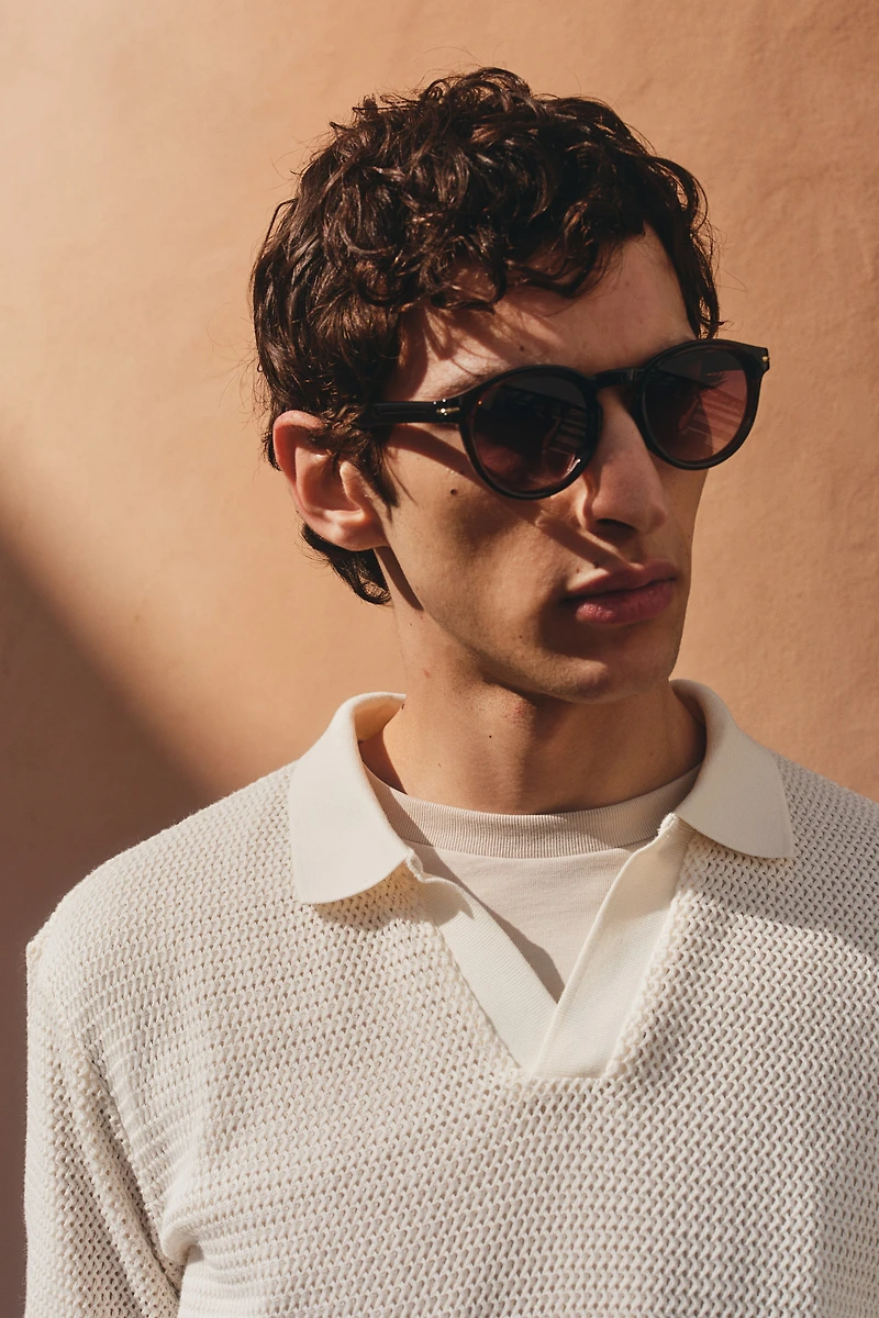 Regular-Fit Hole-Knit Polo Shirt