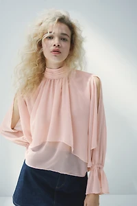Flounced Cape-Detail Blouse