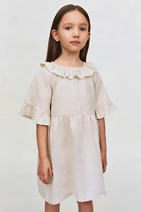 Linen Dress with Ruffle Collar
