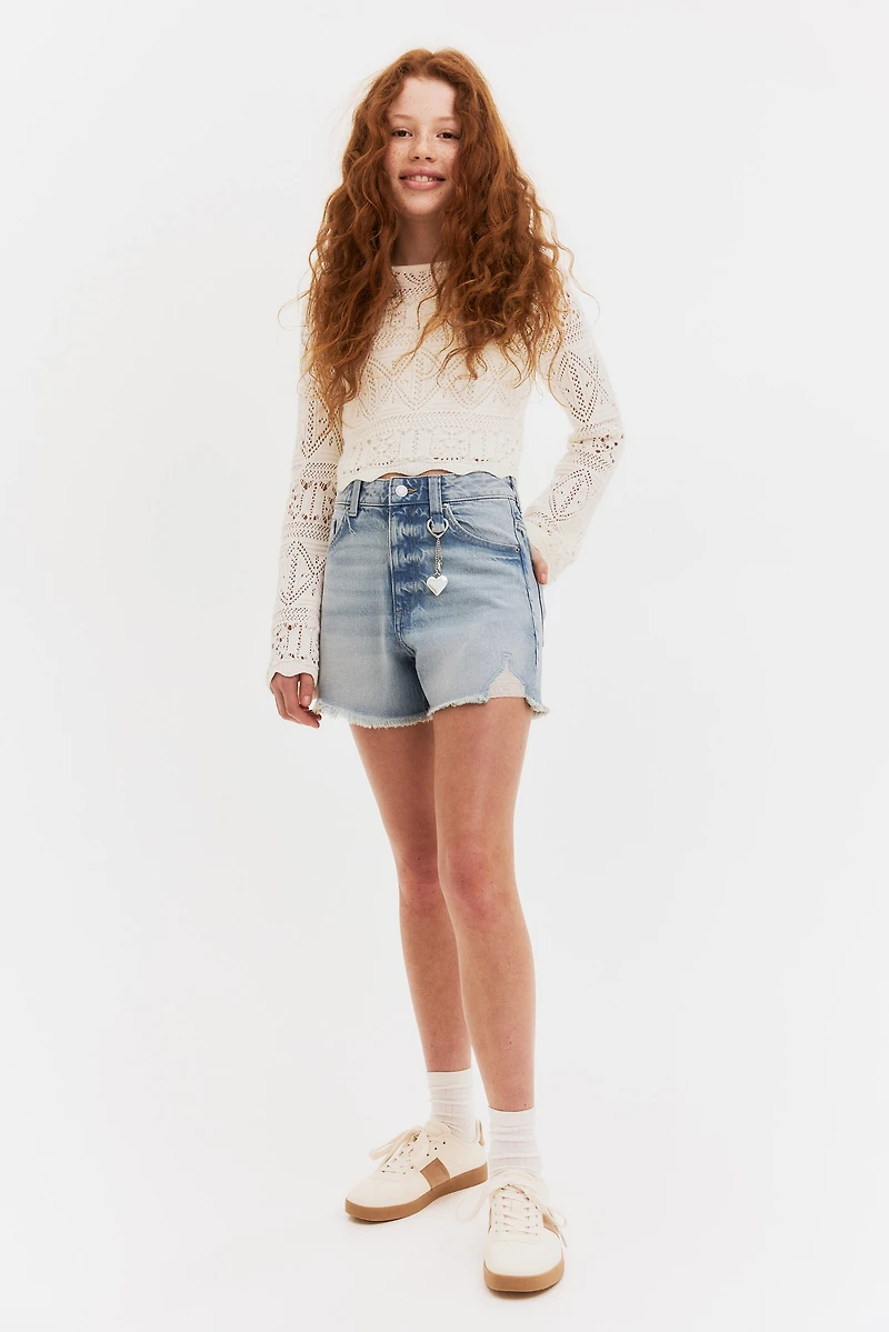 Pendant-Detail Denim Shorts